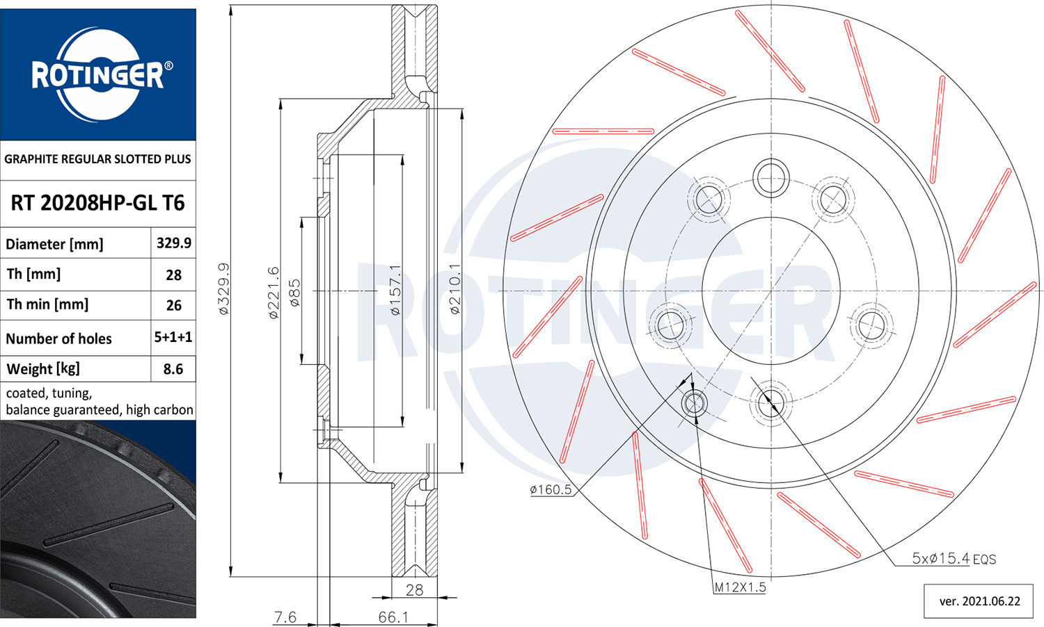 ROTINGER Féktárcsa, mind RT20208HP-GLT6_ROT